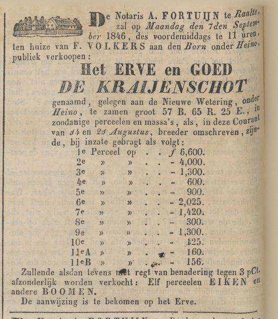 Kraijenschot Boeren erve Proviciale Overijsselsche en Zwolsche courant 4-9-1846.jpg